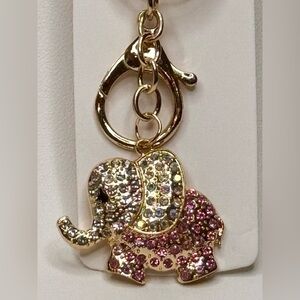 BAG CHARM MINT Gold and Pink Elephant Keychain so cute